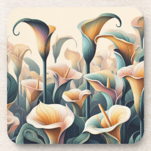 Art Deco Lillies Hard plastic coaster set