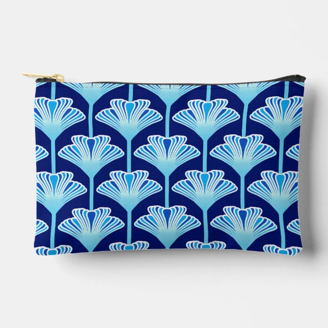 Art Deco Lily, Cobalt Blue, Aqua and White Accessory Pouch (Front)
