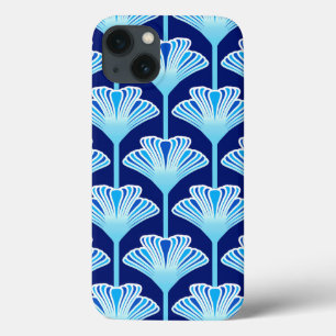 Art Deco Lily, Cobalt Blue, Aqua and White iPhone 13 Case