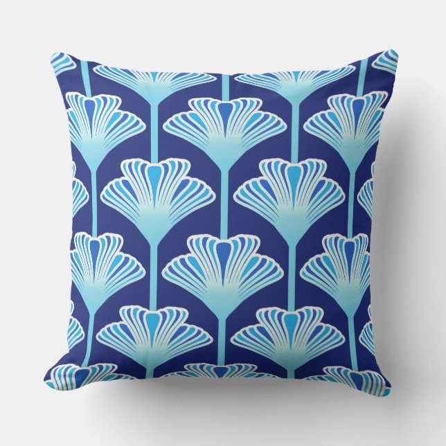 Art Deco Lily, Cobalt Blue, Aqua and White Cushion (Front)
