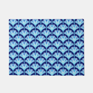 Art Deco Lily, Cobalt Blue, Aqua and White Doormat
