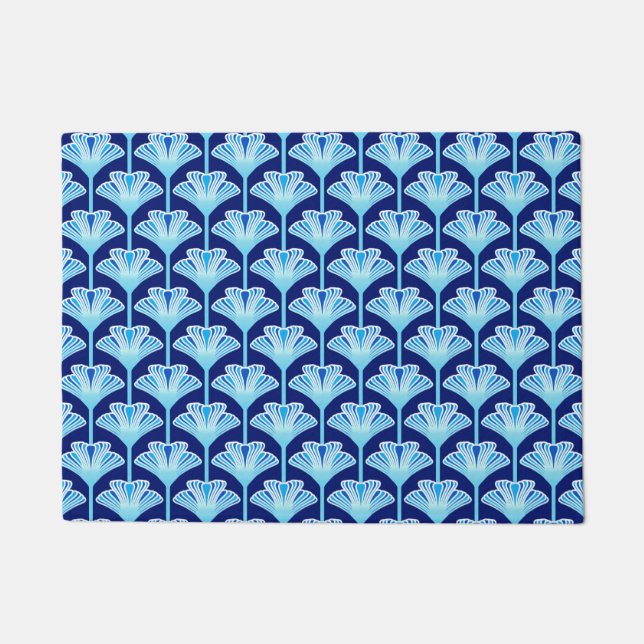 Art Deco Lily, Cobalt Blue, Aqua and White Doormat (Front)