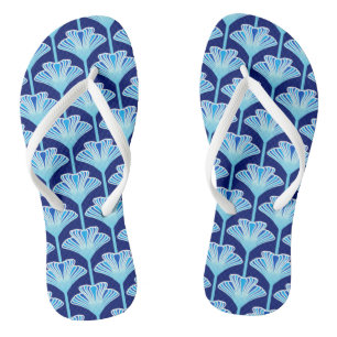 Art Deco Lily, Cobalt Blue, Aqua and White Flip Flops