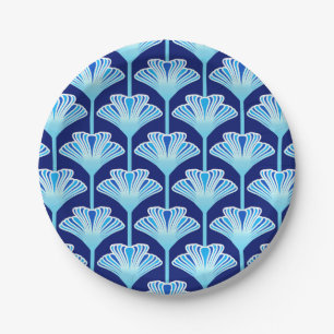 Art Deco Lily, Cobalt Blue, Aqua and White Paper Plate