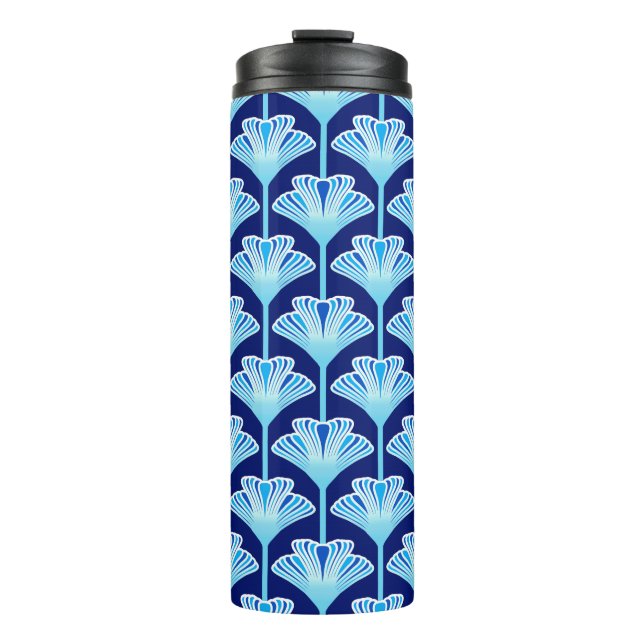 Art Deco Lily, Cobalt Blue, Aqua and White  Thermal Tumbler (Front)