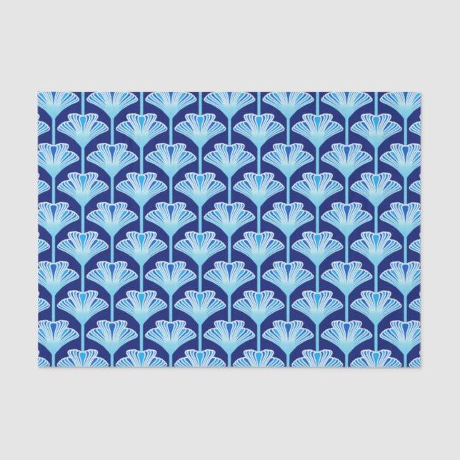 Art Deco Lily, Cobalt Blue, Aqua and White Tissue Paper (Front)