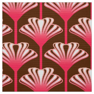 Art Deco Lily, Dark Brown and Coral Pink Fabric
