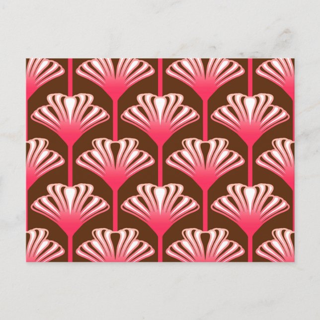 Art Deco Lily, Dark Brown and Coral Pink Postcard (Front)