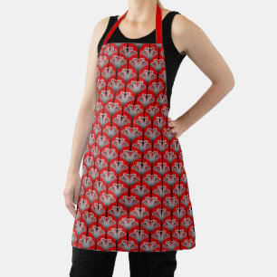 Art Deco Lily, Deep Red and Grey / Grey Apron