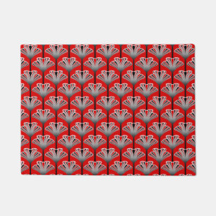 Art Deco Lily, Deep Red and Grey / Grey Doormat