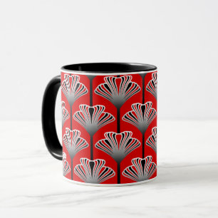 Art Deco Lily, Deep Red and Grey / Grey Mug