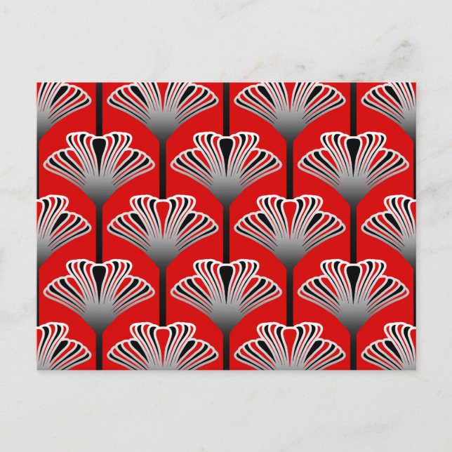 Art Deco Lily, Deep Red and Grey / Grey Postcard (Front)