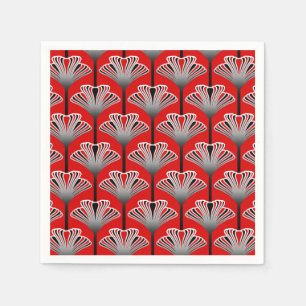 Art Deco Lily, Deep Red and Silver Grey / Grey Napkin