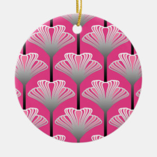 Art Deco Lily, Fuchsia Pink and Silver Grey Ceramic Tree Decoration