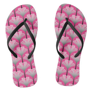 Art Deco Lily, Fuchsia Pink and Silver Grey Flip Flops