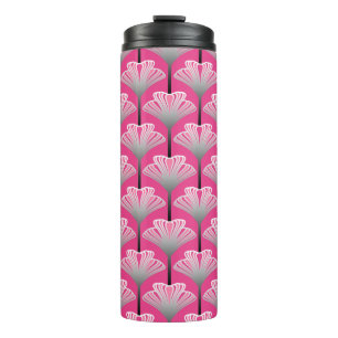 Art Deco Lily, Fuchsia Pink and Silver Grey   Thermal Tumbler