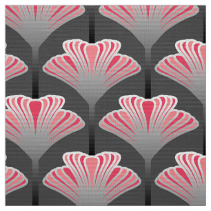 Art Deco Lily, Grey / Grey and Coral Pink Fabric