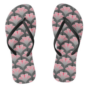 Art Deco Lily, Grey / Grey and Coral Pink Flip Flops