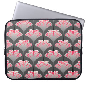 Art Deco Lily, Grey / Grey and Coral Pink Laptop Sleeve