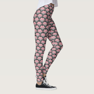 Art Deco Lily, Grey / Grey and Coral Pink Leggings
