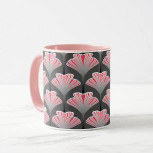 Art Deco Lily, Grey / Grey and Coral Pink Mug