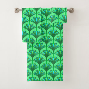 Art Deco Lily, Jade Green and Turquoise Bath Towel Set