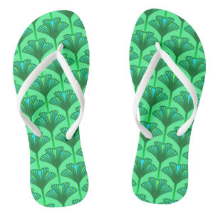 Art Deco Lily, Jade Green and Turquoise Flip Flops