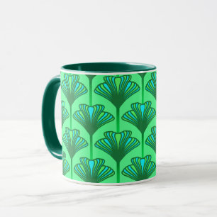 Art Deco Lily, Jade Green and Turquoise Mug