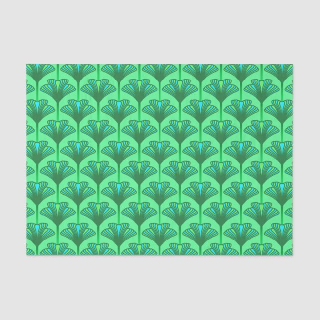 Art Deco Lily, Jade Green and Turquoise Tissue Paper (Front)