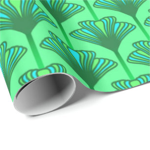 Art Deco Lily, Jade Green and Turquoise Wrapping Paper