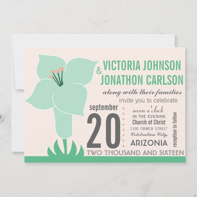 Art Deco Lily Modern Typography Wedding Invite (Front)