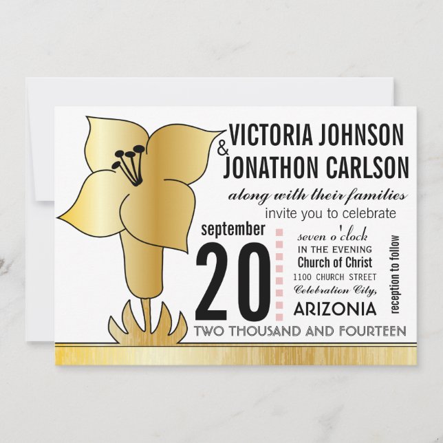 Art Deco Lily Modern Typography Wedding Invite (Front)