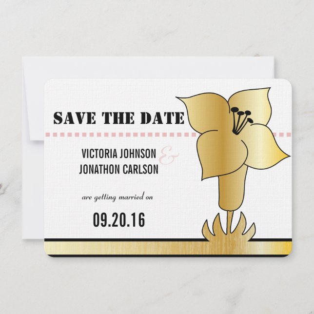 Art Deco Lily Modern Typography Wedding Invite (Front)