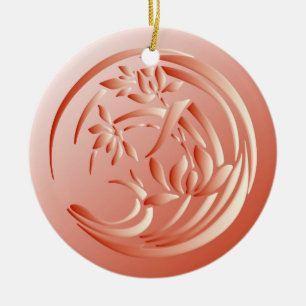 Art Deco Lily pattern - coral orange Ceramic Tree Decoration