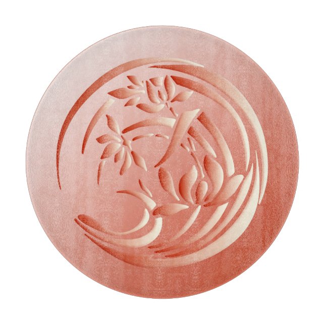 Art Deco Lily pattern - coral orange Cutting Board (Front)