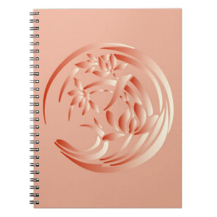 Art Deco Lily pattern - coral orange Notebook