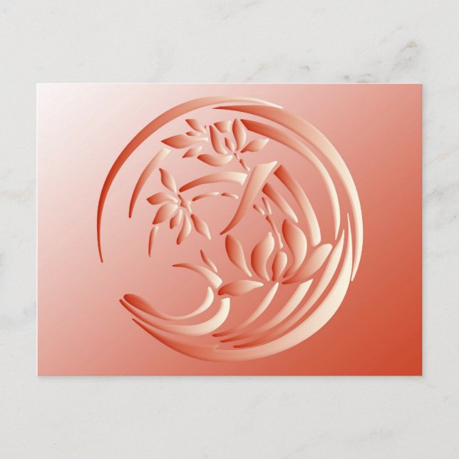 Art Deco Lily pattern - coral orange Postcard (Front)