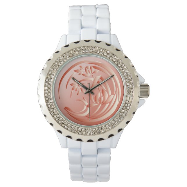 Art Deco Lily pattern - coral orange Watch (Front)
