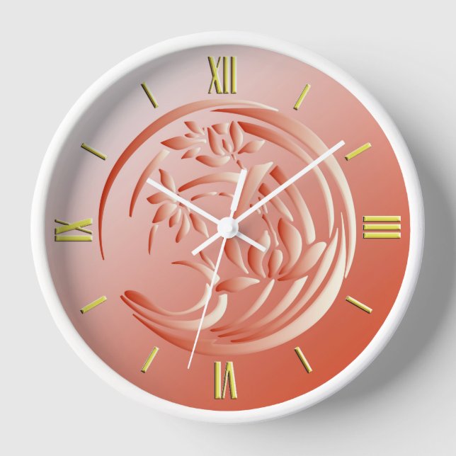 Art Deco Lily pattern - orange coral Clock (Front)