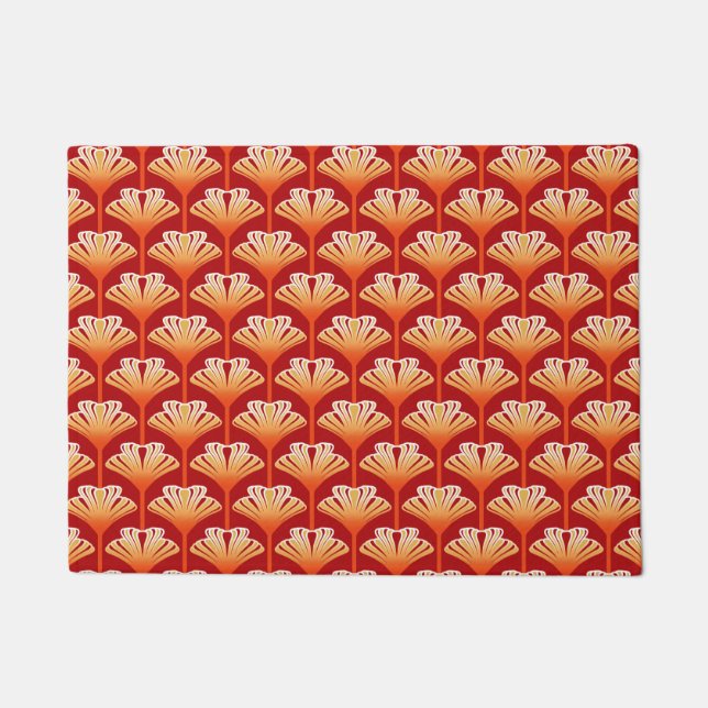 Art Deco Lily, Tangerine Orange and Gold Doormat (Front)