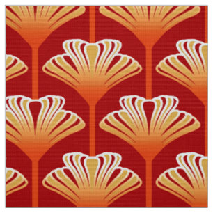 Art Deco Lily, Tangerine Orange and Gold Fabric
