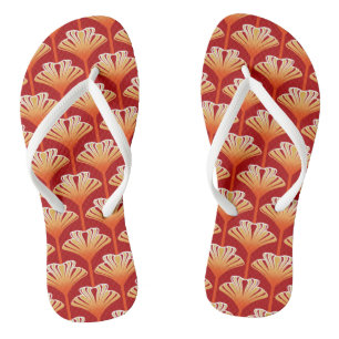 Art Deco Lily, Tangerine Orange and Gold Flip Flops