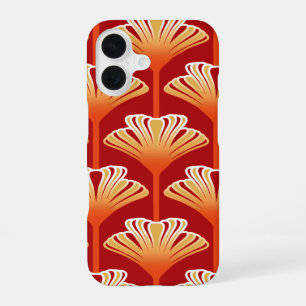 Art Deco Lily, Tangerine Orange and Gold iPhone 16 Case
