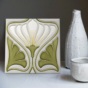Art Deco Lily Wall Decor Art Nouveau Ceramic Tile