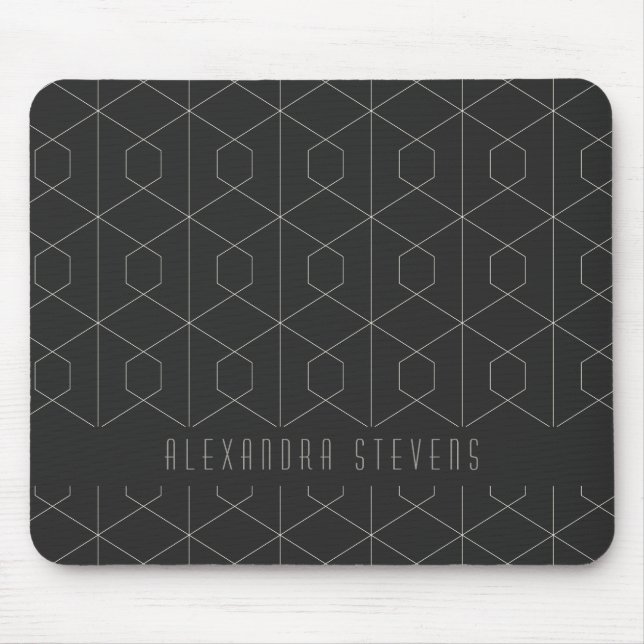 Art Deco Linear Geometry Black White Personalised  Mouse Mat (Front)