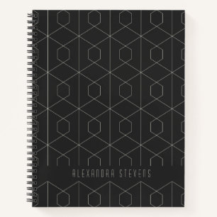 Art Deco Linear Geometry Black White Personalised  Notebook