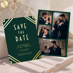 Art Deco Lines Emerald Gold Wedding Save the Date