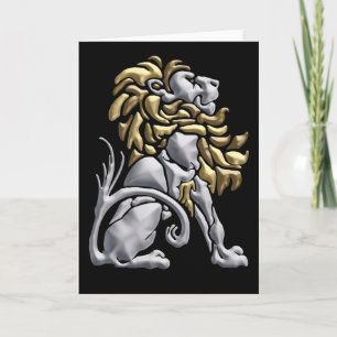 Art Deco Lion Note Card - silver & gold