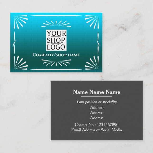 Art Deco Logo Blue Business Card (Front/Back)