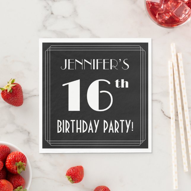 Art Deco Look 16th Birthday Party With Custom Name Napkin (Insitu)